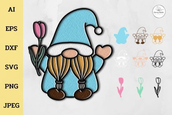 3D SVG Gnome & Tulip Shapes for Crafts