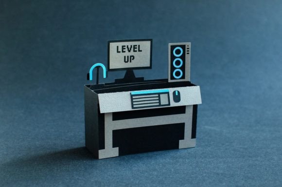 Gamer Computer Pop Up Box Card: A 3D SVG Space Asset