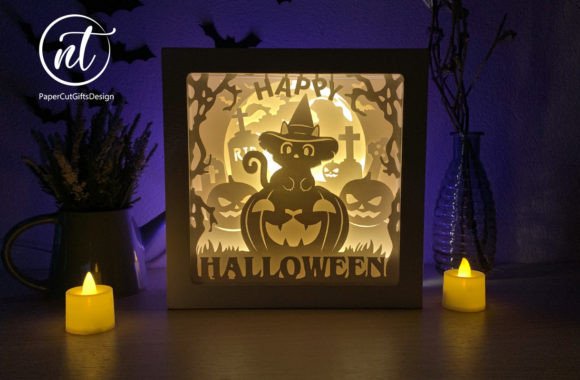 Happy Halloween Cat Witch 3D SVG for Crafts