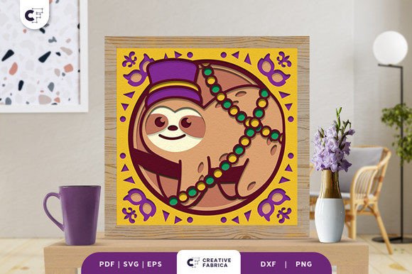 Mardi Gras Sloth 3D Shadow Box SVG Review