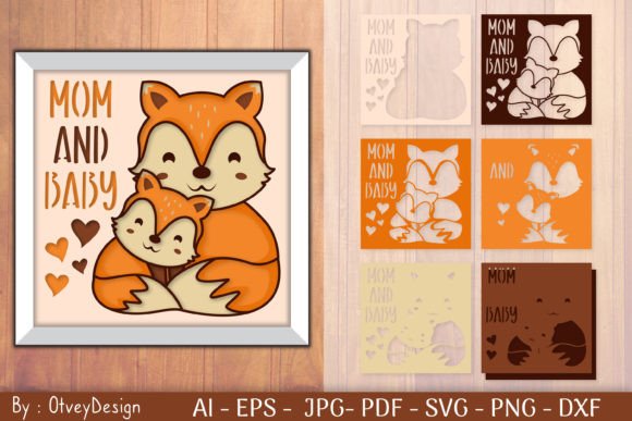 Mother and Baby Fox 3D SVG for Shadow Boxes