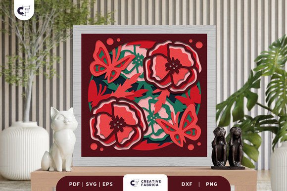 Poppy with Butterflies 3D SVG for Spring Crafting