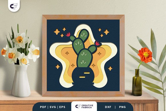 Potted Cactus 3D Shadow Box SVG for Cacti And Succulents