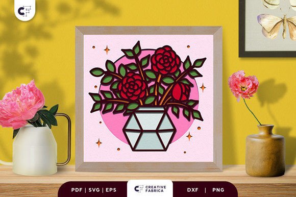 Potted Roses 3D Paper Cut SVG: Floral Compositions for Web