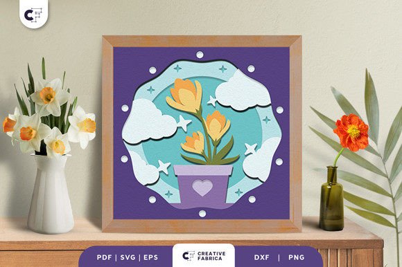 Potted Tulip 3D Shadow Box SVG for Floral Compositions