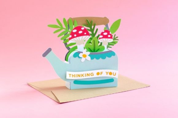 Tea Pot with Mushrooms Pop Up Box Card: 3D SVG Ornaments