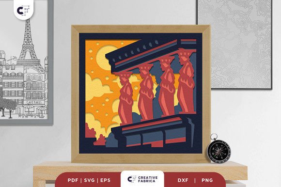 The Caryatids Shadow Box Paper Cut SVG: 3D SVG for Countries