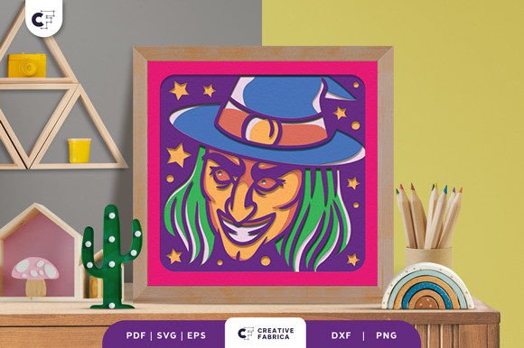 Witch s Face 3D Shadow Box SVG for Fantasy